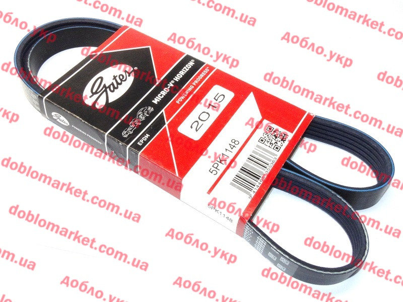 Ремень генератора 1.4 i 8v Doblo 2005-2011 +АС 5РК1148, Арт. 5РК1148, 55191970, 55249821, GATES