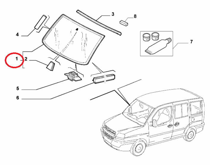 Скло лобове Doblo 2000-2016, Арт. 51869450, 51780041, 51848048, 51869450, TYC