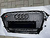 Решітка радіатора Audi A4 B8 (11-15) рестайл-стиль RS4 (чорний глянець + quattro), фото 4