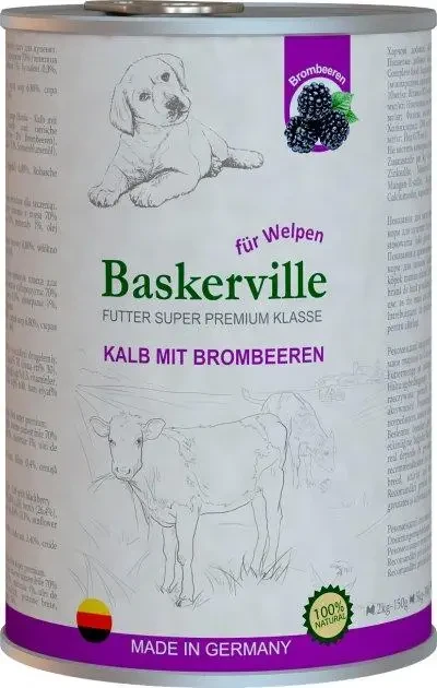 Вологий корм Baskerville HF Super Premium Kalb Mit Brombeeren для цуценят телятина та ожина 400 г