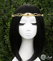 Эльфийская диадема Венок на голову "Anaire" для фотосессии - золотистая с сереневым камнем Aushal Jewellery