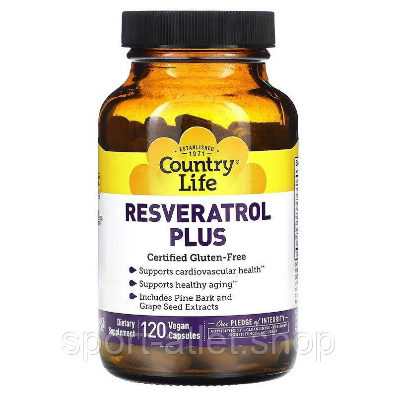 Натуральна добавка Country Life Resveratrol Plus, 120 вегакапсул