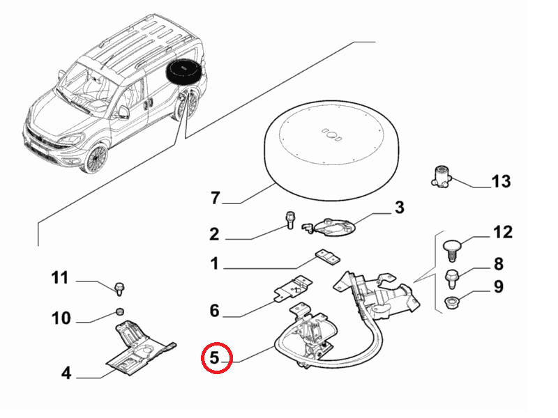 Пристрій кріплення запасного колеса Doblo 2009-, Арт. 52028736, 51958386, 51902210, 52028736, FIAT, фото 1