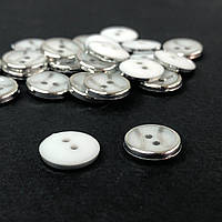 10 шт - Пуговицы рубашечные Ø-12 мм - белая в серебре