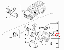 Скло дзеркала зовнішнього правого нижнє Opel Combo 2009 - (OPAR), Арт. 71765380, 1426597, FIAT