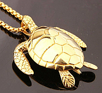 Подвеска кулон и цепочка металл черепаха обьемная как 3 D золотистый цвет