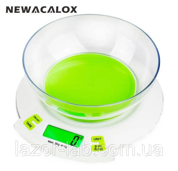 Ваги кухонні Newacalox T390 (±1г/5000г) з підсвічуванням і функцією тари, знімна чаша