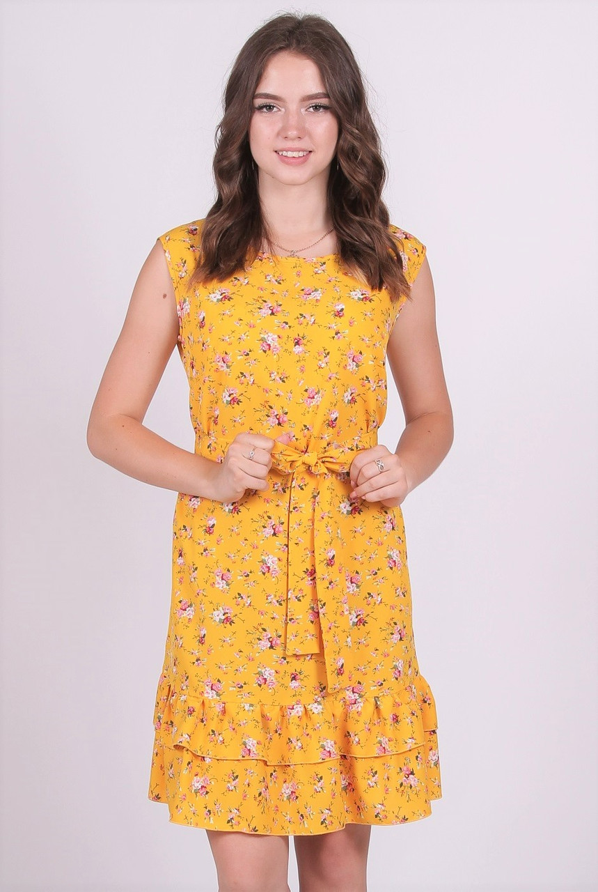 Платье женское легкое летнее Актуаль 439 розочка розовый софт желтый, 46 - фото 1 - id-p1892489307