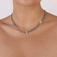 Колье с камнями серебристое, чокер, цепь, украшение на шею, женская бижутерия /FS-2084