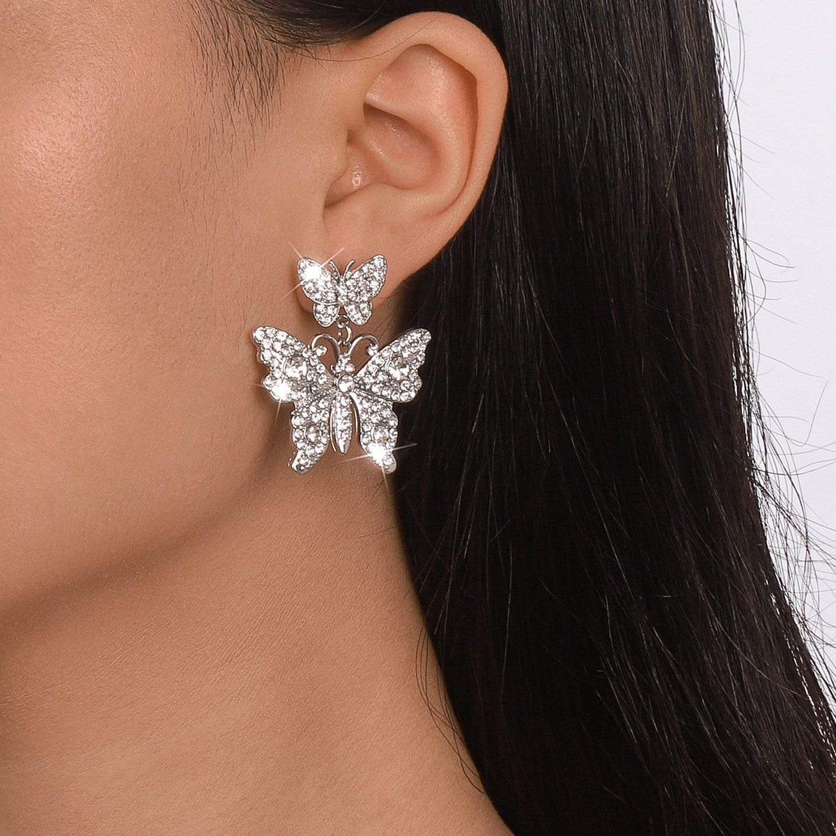 Жіночі сережки Метелики сріблясті зі стразами, біжутерія, гвоздики,FS-2090,1, фото 1