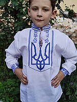 Вышиванка для мальчика на домотканом полотне "Тризуб" 110-146 рост