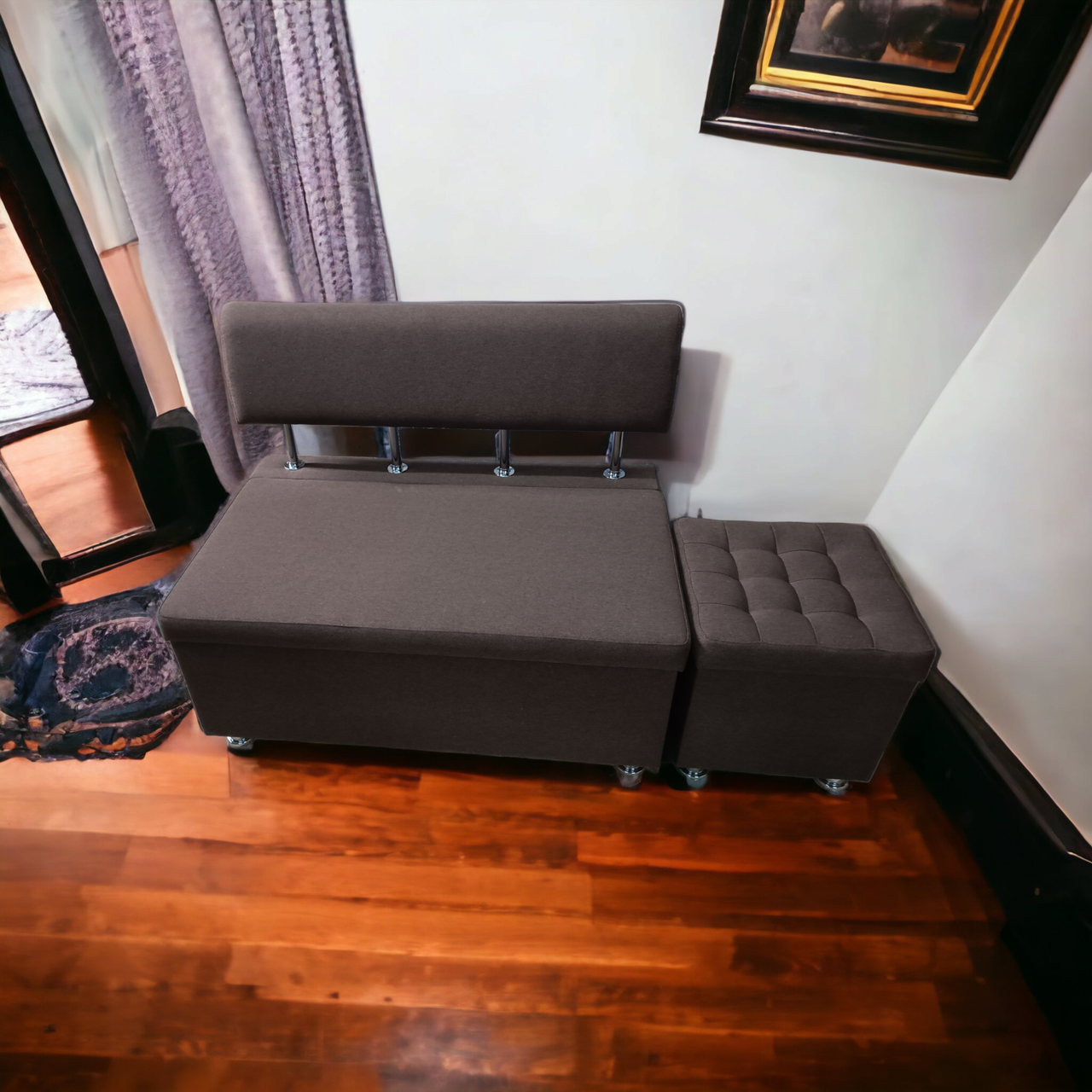 Диван для кухні з пуфом Екстерн 105х65х85 см рогожка коричневий колір