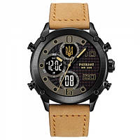 Тактичний годинник наручний Patriot 017BKBKBR Тризуб золото Black-Black-Light Brown