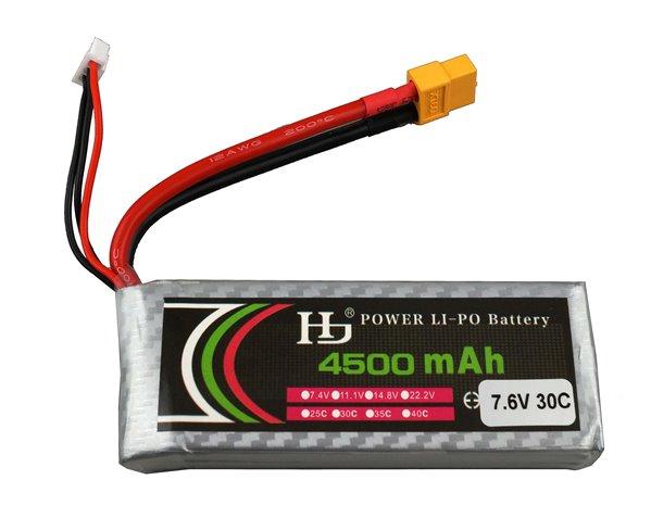 Аккумулятор литий-полимерный 4500mAh 7.4V 1742103 высокотоковый 30C для квадрокоптеров, геликоптеров, дронов - фото 1 - id-p1225640291