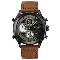 Тактичний годинник наручний Patriot 017BKBR Тризуб золото Black-Brown