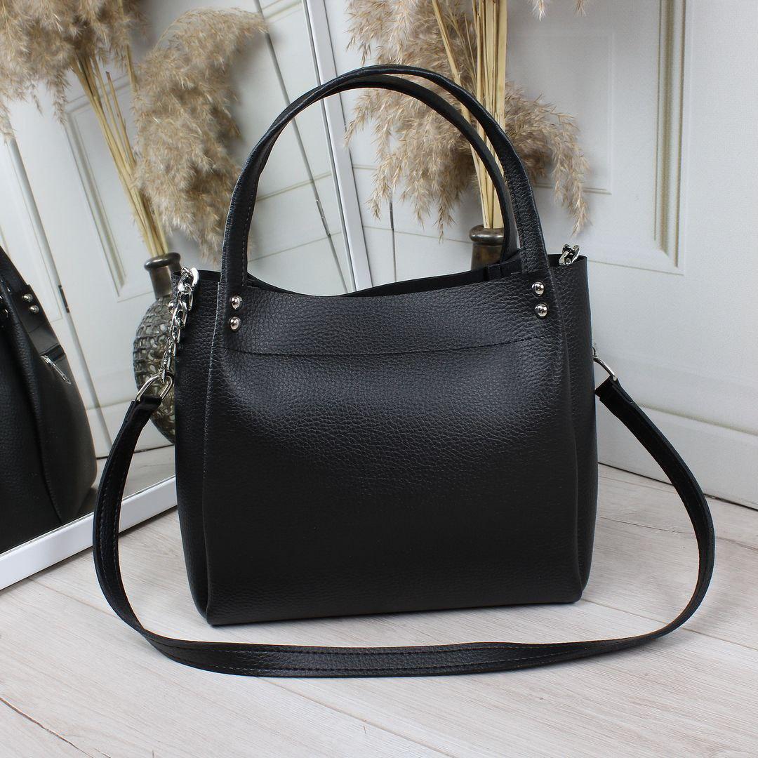 Сумка жіноча чорна красива невелика класична міська шкірзам, фото 1