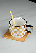 Чашка "Квадрат Золото" 330мл на бамбуковій підставці з ложкою, фото 2