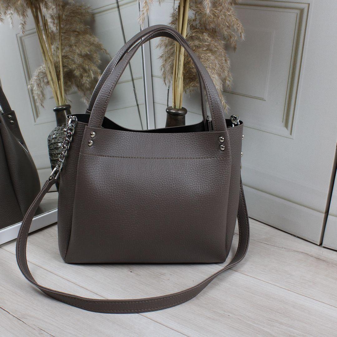 Сумка жіноча невелика модна класична міська капучино шкірзам