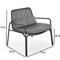 Черное кресло из полипропилена для дачи Melby с подушкой серого цвета на металлических ножках