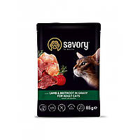 Корм вологий Savory для дорослих котів, ягня з буряком у соусі, пауч, 85 г