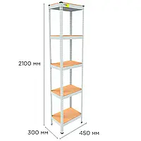 Стеллаж металлический (210х45х30) белый / Стеллаж для хранения предметов и грузов / Гаражный стеллаж