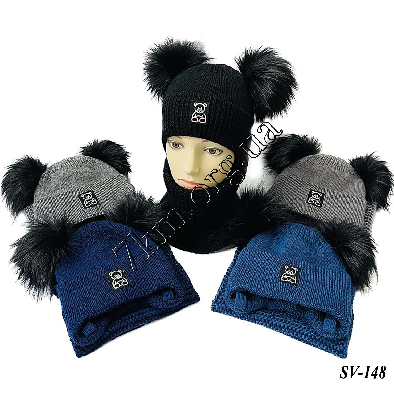 Набір дитячого в'язання шапка на флісі + хомут для хлопчиків до 2 років "Миша" Оптом SV-148, фото 1