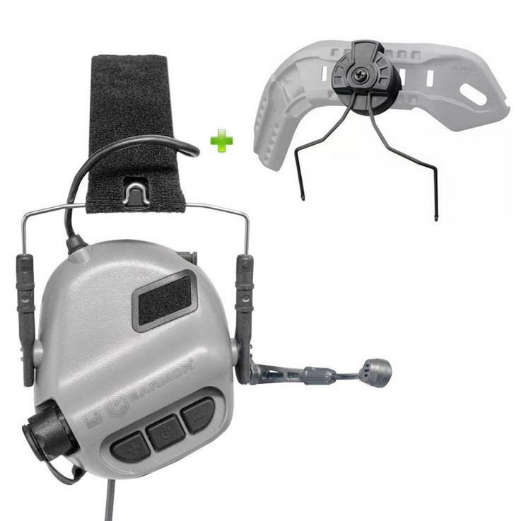 Активні навушники Earmor M32 Grey + кріплення на шолом M11
