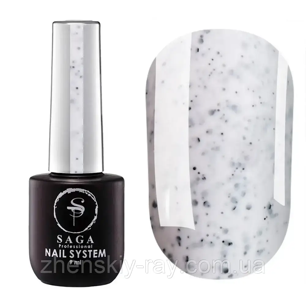 Гель-лак Saga Professional Black Snow (білий з чорною крихтою) №02, 9мл