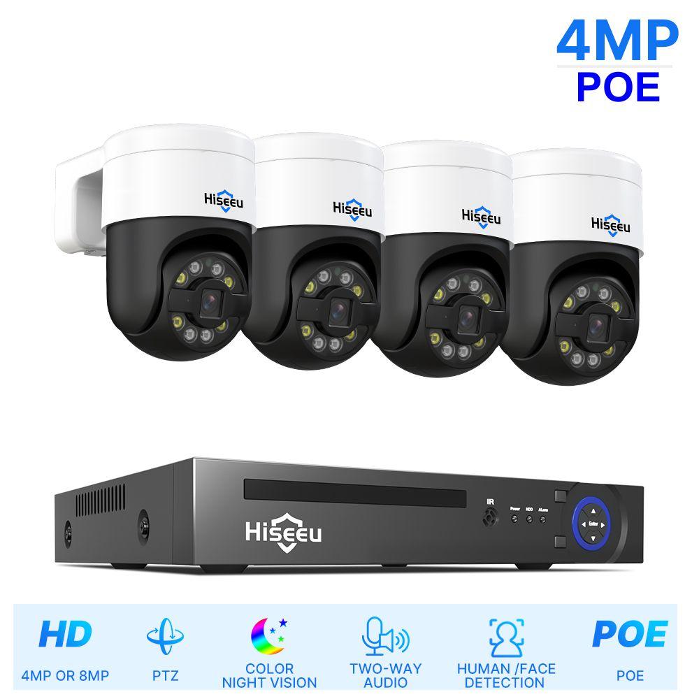 Комплект POE відеоспостереження Hiseeu POEKIT-4HD914 на 4 поворотні камери — реєстратор і дроти