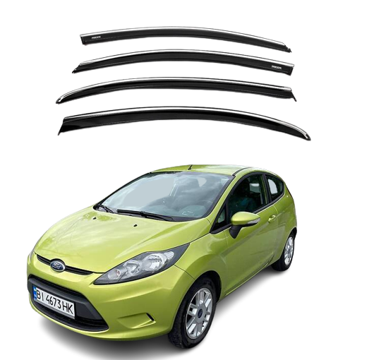 Дефлектори на вікна з Хром Молдингом Ford Fiesta 2009-2017 Хетчбек Вітровики на вікна з Хром Молдингом