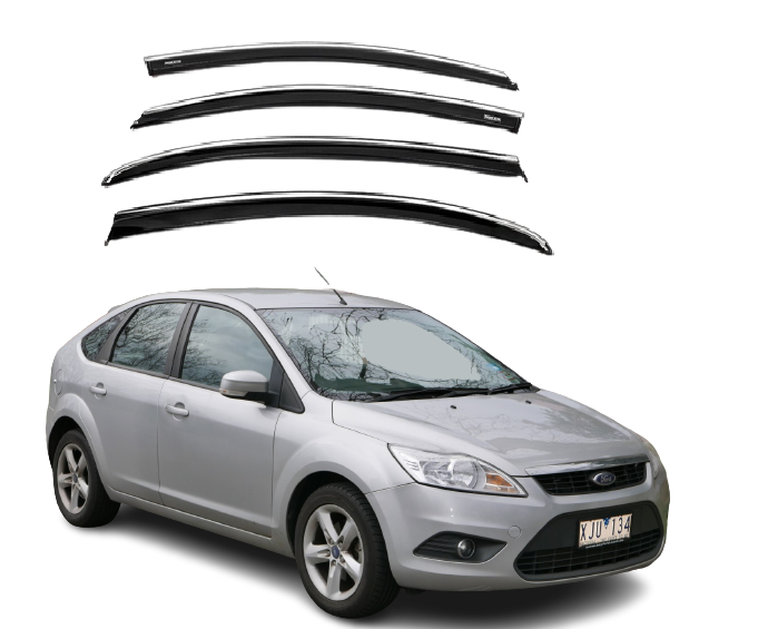 Дефлектори на вікна з Хром Молдингом Ford Focus II 2005-2011 Седан/Гетчбек Вітровики на вікна з Хром Молдингом
