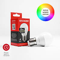 Светодиодная LED лампа ETRON 8W G45 3000K 220V E27 теплый свет