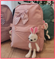 Школьный рюкзак с игрушкой белый кролик и с бантиком для девочки подростковая девчачья сумка для школы