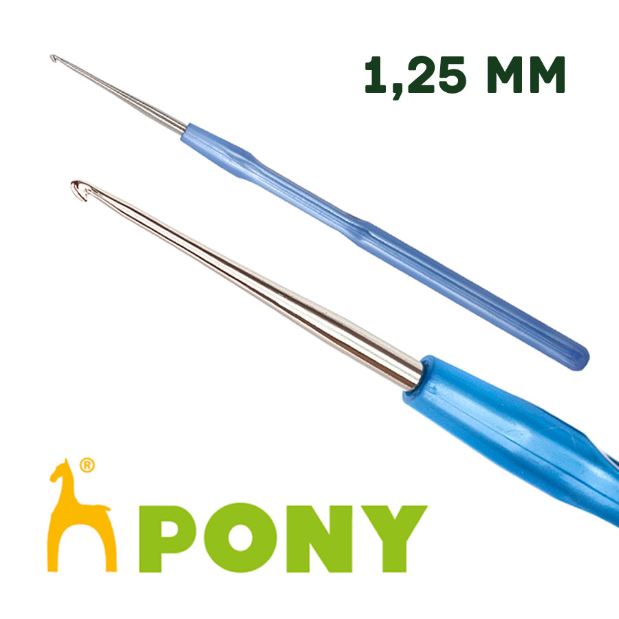 Гачок для в'язання 1,25 мм PONY - 14 см, сталевий із пластиковою ручкою 58904
