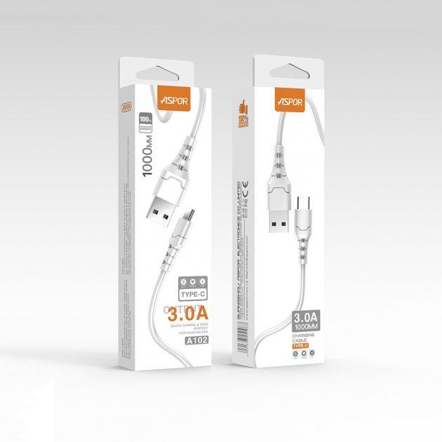 USB кабель Aspor A102 Type-C Fast Charge 3A/1м- білий