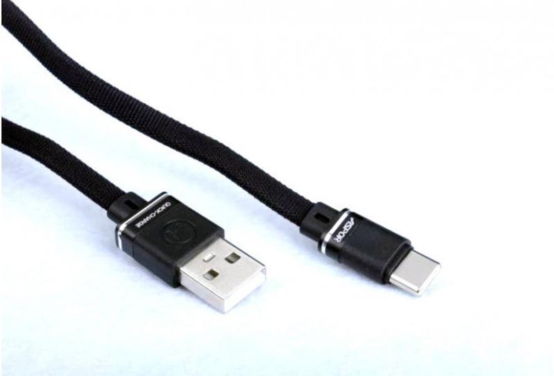 USB кабель Aspor A137 Type-C Плоский Nylon 2.4A/1.2м- чорний