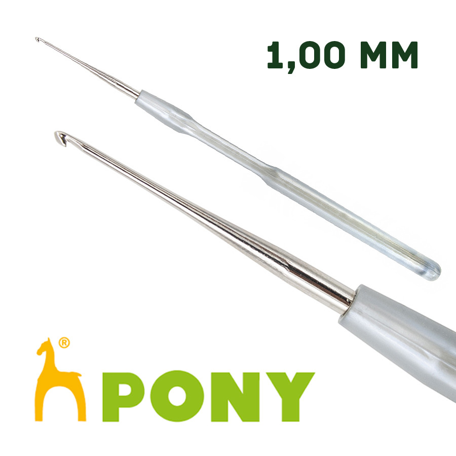 Гачок в'язальний 1,00 мм PONY - 14 см, сталевий із пластиковою ручкою 58903