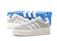 Женские кроссовки Adidas Gazelle Bold Grey (Серые) Адидас Газель на платформе замш демисезон Вьетнам