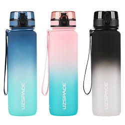 Пляшка для води 1000мл з дозатором, фляга для спорту UZSPACE, кольори