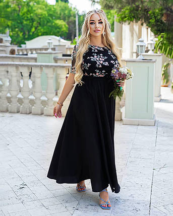 Сукня довга з дорогої тканини з короткими рукавами розміри батал, фото 1