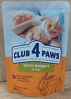 КЛУБ 4 ЛАПИ PREMIUM вологий раціон для дорослих котів з кроликом в желе, 85 г