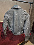 Куртка косуха з екошкіри потерта сіра з поясом, фото 3