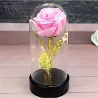 Вечная роза в колбе с LED подсветкой №A54 Розовая / Долговечная роза в стеклянной колбе | PINK54