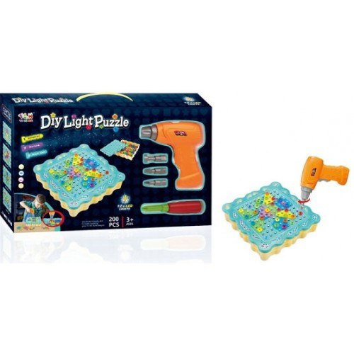 Конструктор "Diy Light Puzzle" (200 детали) 12LED с шуруповертом, Детский конструктор мозаика с шуроповертом | - фото 3 - id-p1892745277