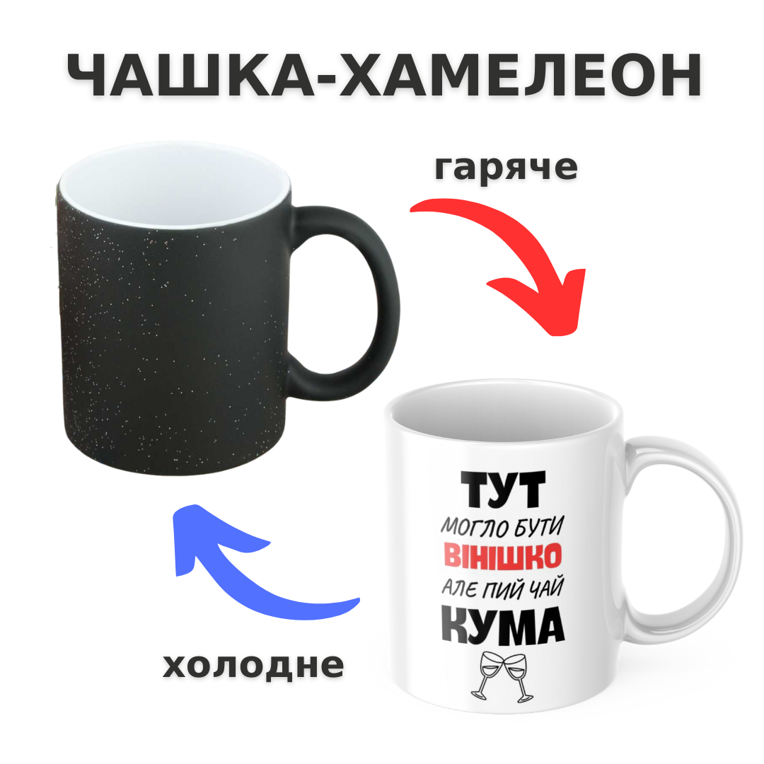 Чашка-хамелеон з принтом 330 мл Пий чай кума