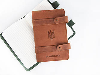 Шкіряний щоденник зі змінними блоками та гравіюванням герба України, Whisky, Слонова кістка