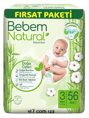 Підгузки дитячі Bebem Natural 3 Midi (4-9 кг )56шт