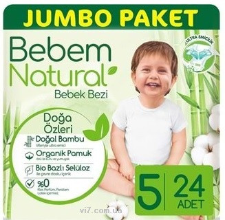 Підгузники дитячі Bebem Natural 5 Junior (11-18 кг ) 24 шт
