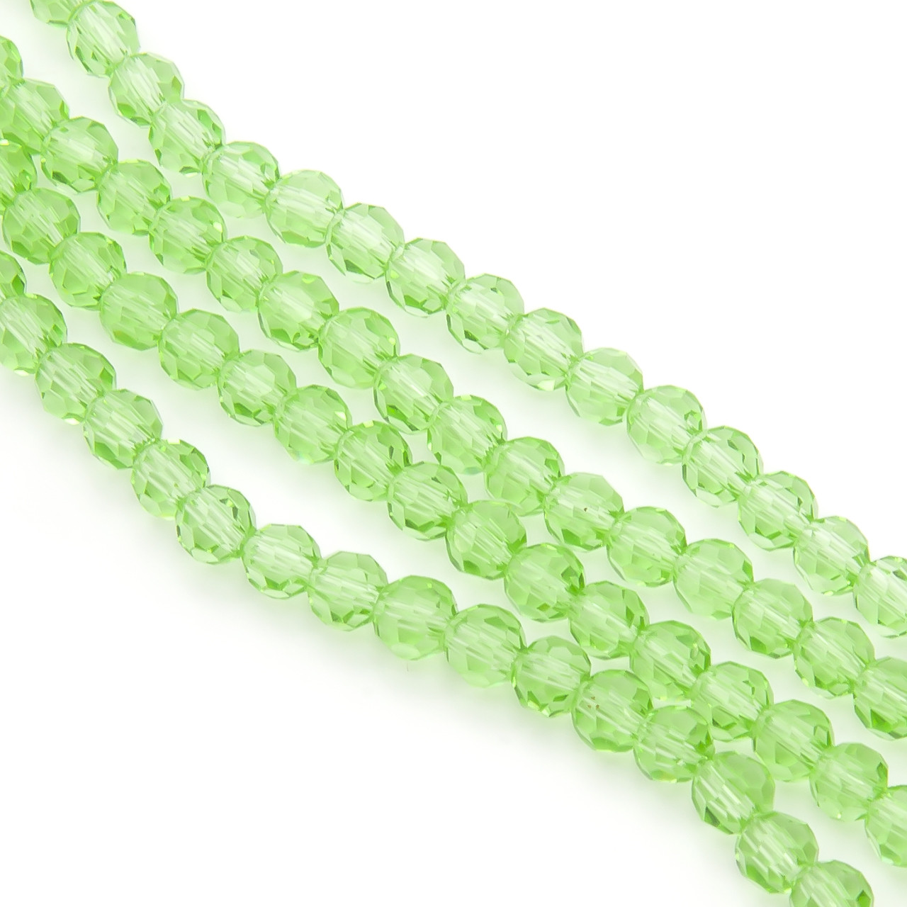 Намистини кришталь огранювання куля 4 мм Ø 0,8 мм +-37 см (+-95 шт.) Салатовий прозорий, фото 1