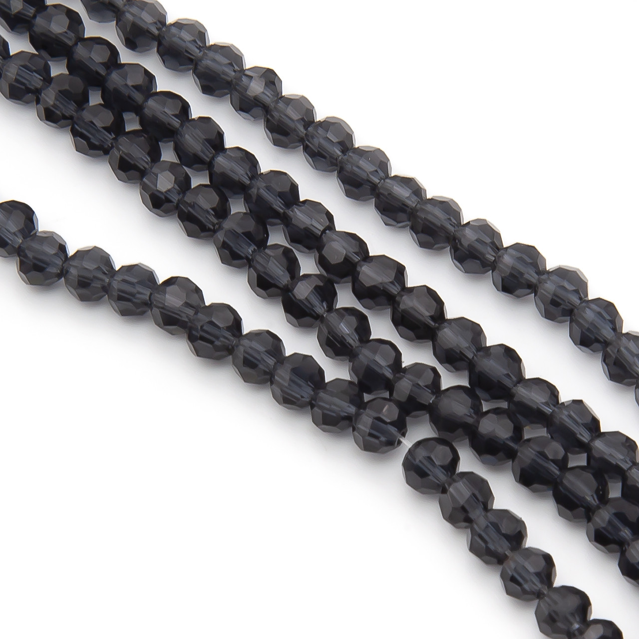Намистини кришталь огранювання куля 4 мм Ø 0,8 мм +-37 см (+-95 шт.) Чорний прозорий, фото 1
